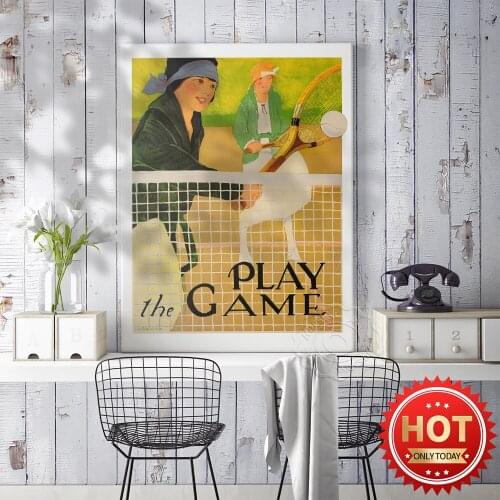 Vintage Sports Tennis Event Poster, Play the Game Wall Art, Woman Figure Sports Print Art, Retro Wall Stickers, Tennis Player