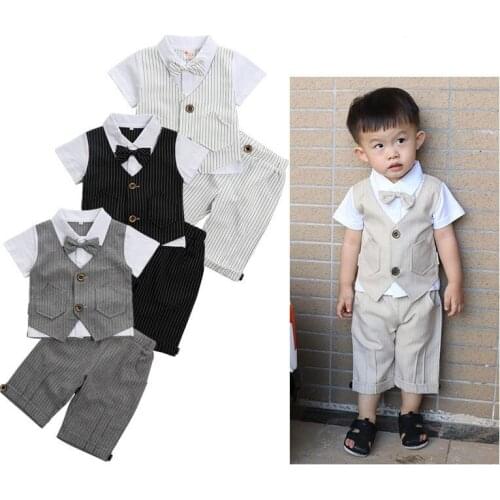 1-5 years old new summer baby boy clothes fake tie and gentlemans short-sleeved + shorts 2-piece childrens vest
