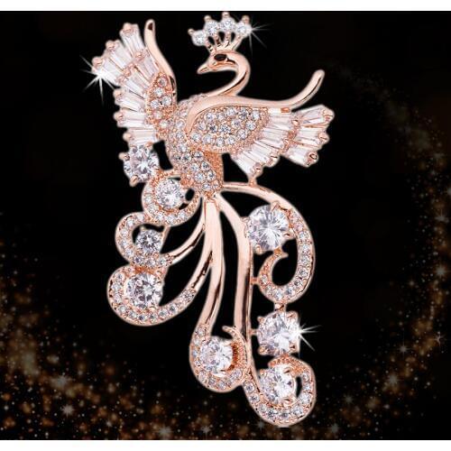 FARLENA Jewelry Elegant Phoenix Brooch Micro Pave Zircon Fashion Crystal Brooches pins for Women Dress Accessory
