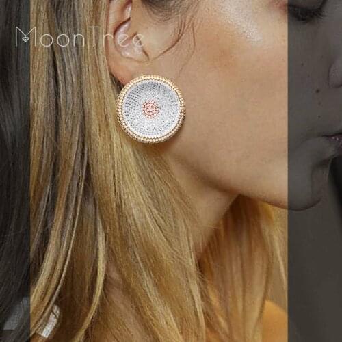 MoonTree Luxury Round Geometry Flower Fashion Full Micro Cubic Zirconia 3Tone Engagement Party Fashion Large earrings for women