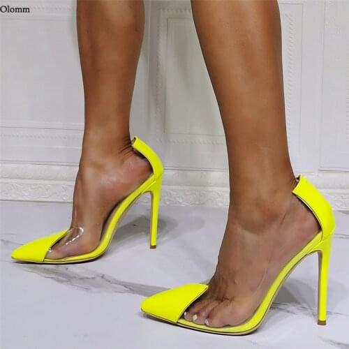 Olomm New Modern Fashion Women Transparent Pumps Sexy Stiletto Heels Pointed Toe 10 Colors Prom Party Shoes Women US Size 5-15