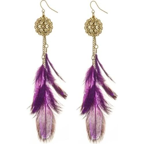 Womens Hanging Earrings Jewelry Trend Pink Green Color Feather Pendant Vintage Ethnic Tassel Woman Accessories Women Earring