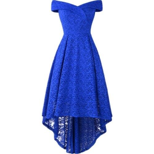 Royal Blue Double V-Neck Women Dress Strapless Cocktail Party High-Low Lace Dress Strapless Women Dress for Party and Wedding