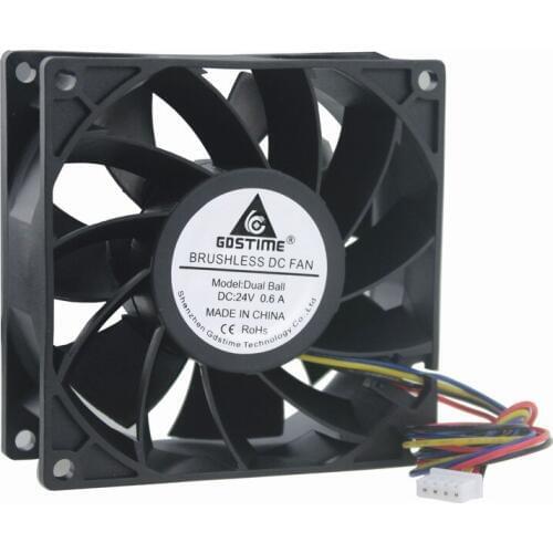1 Piece Gdstime 24V Dual Ball Bearing Big Airflow Four Wire 4 Pin 9cm DC Brushless Fan 92mm x 38mm Computer Cooling Fan 90x90mm