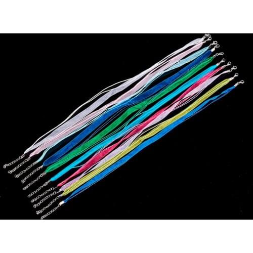 100pcs Necklace DIY Jewelry Making Waxed Cord Thread Adjustable Organza Ribbon Necklace Cord with Iron Clasps 17" Assorted Color