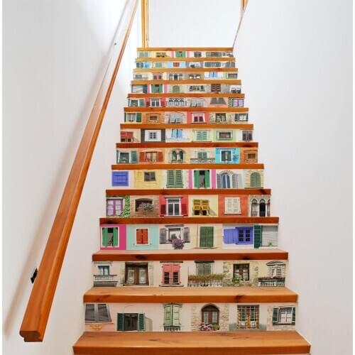 13pcs/set Windows 3D Waterproof Stair Stickers Removable Self-adhesive DIY Wall Floor Decals Stickers DIY Home Decor 18*100cm