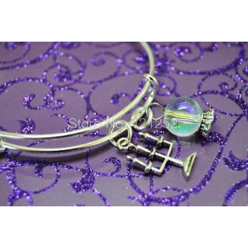 20pcs Haunted Mansion Bangle Bracelet, Crystal Ball, Candelabra Charm bracelets in silver