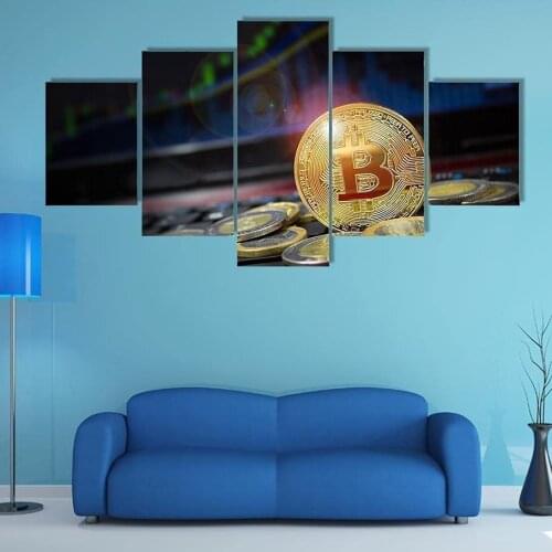 Unframed 5 Panel Cryptocurrency Bitcoins Pictures Wall Art Home Decor Posters Canvas Print Paintings for Living Room Decorations