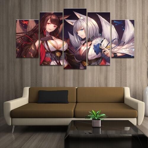 5 Panel Akagi Azur Lane Game Poster Canvas Printed Painting For Living Room Wall Art Decor Picture Artworks Poster