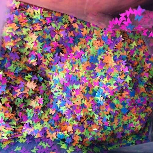 50g/bag 3mm Neon Butterfly Mix Neon Flutter Butterflies Matte fluorescent mixed color butterfly shaped PET sequins glitter E345