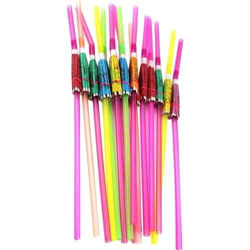 50pcs Cocktail Colorful Disposable Straw Fluorescent Club Supplies Drinking 3D Tropical Party Decoration Wedding Bar DIY