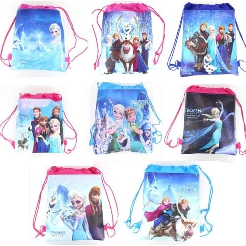 6pcs/lot Frozen Freezing Anna Elsa Snow Queen Non-woven Fabrics Drawstring Backpack Schoolbag Shopping Gift Bag