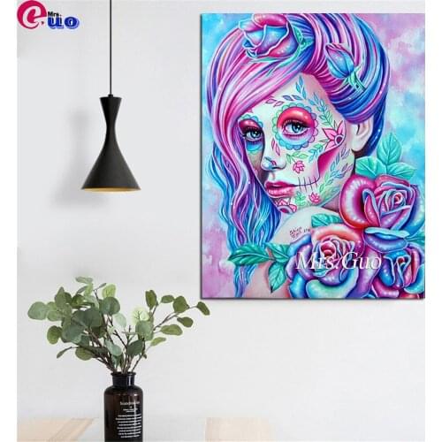 Diamond Painting Full Square Round 5d Skull Rose Woman Cross Stitch Rhinestones Diamond Embroidery Tattooed Lady Gift Home Decor