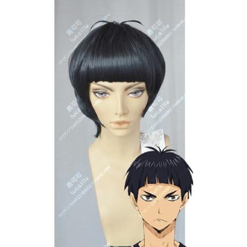 Anime Haikyuu!! Goshiki Tsutomu Cosplay Wigs Short Black BOBO Heat Resistant Synthetic Hair Wig + Wig Cap