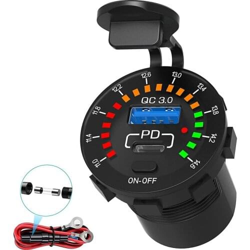 Dual USB Car Charger QC 3.0 Fast Phone Charger with Voltage Display Voltmeter for 12-24V Car Boat Motorcycle Car Charger Socket