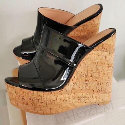 BERZIMER Women Platform Wedges Pumps Cork Height Increasing Slip On High Heels Sandals Ladies Shoes Woman Big Size 44 46 50 52