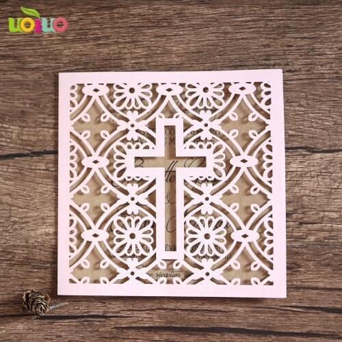 Free shipping 50set inc175 laser cut Baptism invitations Cross paper invitations for baptism, laser cut baptism invitation cards