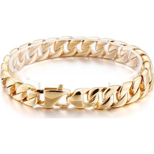 Free shipping best seller Fashion Jewelry for women Men Hip Hop Gold Stainless Steel Casting Curb Chain Link Bracelet 12mm 9 in