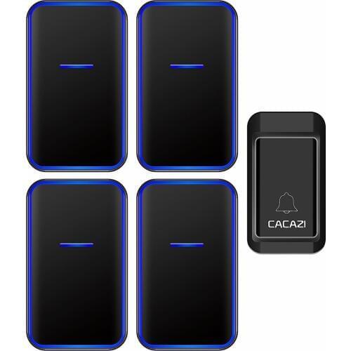 CACAZI Self Powered Wireless Doorbell No Battery Required Waterproof Smart Home Doorbell 1 Button 4 Receiver Call Button 220V