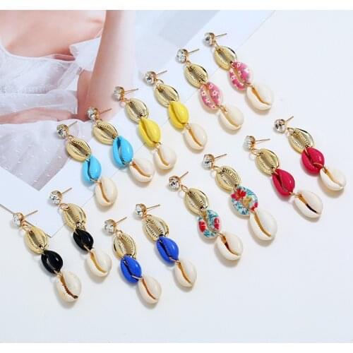 Bohemia Gold Color Shell Earrings Geometric Crystal Long Dangle Earrings For Women Statement Drop Earrings 2019 Fashion Jewelry