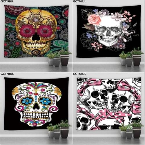 Flower Skull Large Tapestry Halloween Day Of The Dead Hippie Wall Hanging Bohemian Tapestries Living Room Background Home Decor