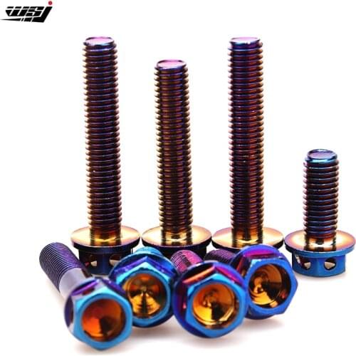 10Pcs Ti M6 M8 Motorcycle Disc Brake Bolt Titanium Bolts Burned Blue Color Hexagon Flange Head Screws Ti Motor Fastener