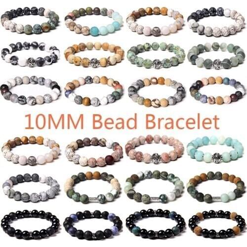 10mm Large Round Bead Mixed Natural Stone Series Bracelet Various Colors For Women Men Unisex Exquisite Jewelry Gifts Wholesale