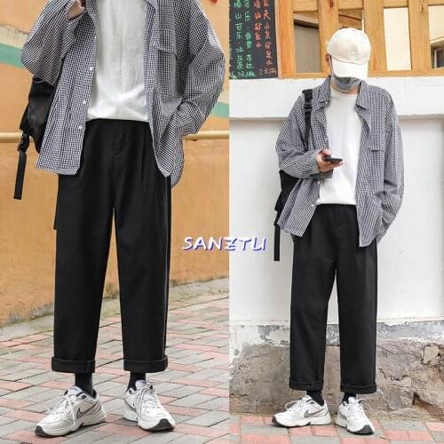 Man Cotton Trousers Solid Color Mens Harem Pants 2020 Korean Men Casual Straight Pants Harajuku