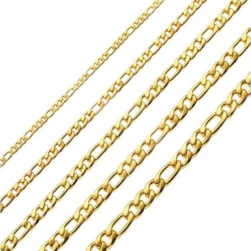 1 piece Custom Length 3/3.8/4.5/5/6/7.5mm Wide Stainless Steel Gold Color Figaro Chain Hot Fashion Men And Women Jewelry