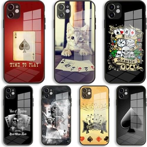 Poker ace of spades Soft Glass Silicone Case For iPhone 12 11 Pro X XS Max XR 8 7 6 Plus SE 2020 S Mini Balck Cover
