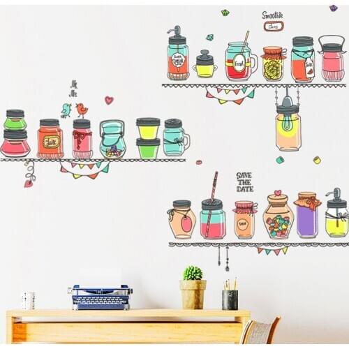 Colorful Glass bottle Creative pink Wall Stickers for Kitchen Dining Room Wall Decoration Bottle Can Sticker 60*90cm