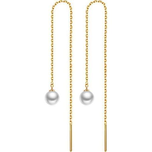 Stainless Steel Ball Shape Imitated Pearl Tassel Long Earring For Women Girls Minimalist Threader Earrings Trendy Jewelry