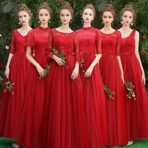 Bridesmaids Dresses Vintage Spaghetti Straps Sleeveless Embroidery A-Line Floor-Length Lace Tulle Women Wedding Party Gown E176