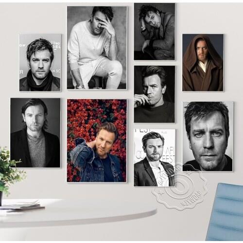 Ewan McGregor Star Portrait Art Prints Poster, Movie Actor Wall Picture Canvas Painting, Black White Photography Home Decor Gift