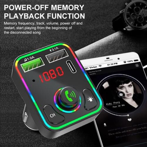 Car Bluetooth 5.0 FM Transmitter MP3 Player 12V Wireless 3.1A USB PD Fast Charging Hands-free Call with Mic LED Lights