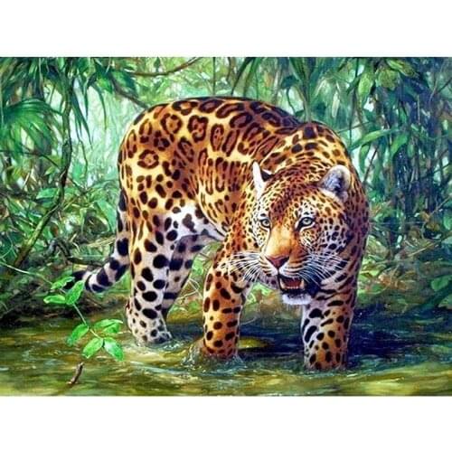 GATYZTORY Frame Lake Leopard Diy Painting By Numbers Animal Canvas Colouring Handpainted Wall Decor 60×75cm Gift