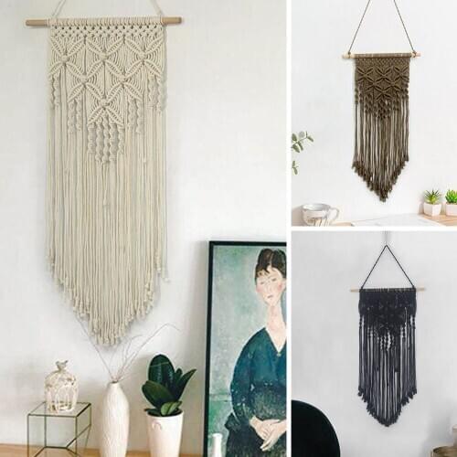 Macrame Tapestry Wall Hanging Boho Tassel Background Living Room Home Decor Hand-woven Cotton Modren Style Art Decor 40x70cm New