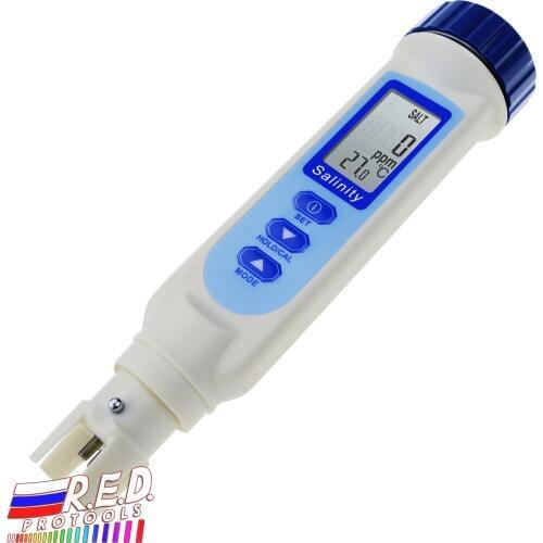 Salinity & Temp Meter Pen Type Salt Water Quality Tester ATC NaCl, 9999 ppm / 100.0ppt/ 10% / 0.95-1.08 SG Measurement Units