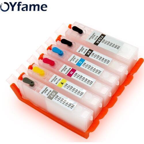 OYfame 250 Cartridge 6pcs PGI-250 CLI-251 Refillable ink cartridge with chip Compatible for Canon MG6320 MG7120 IP8720 MG7520