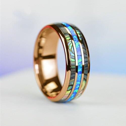 8mm Rose Gold Color Tungsten Carbide Ring Stainless Steel Abalone Shell Simple Charms Rings Wedding Engagement Bands Jewelry