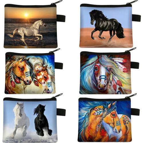 Galloping Horse 3D Printing Coin Purse Ladies Shopping Portable Silver Coin Bag Travel Mini Credit Card ID Card Bag Gift