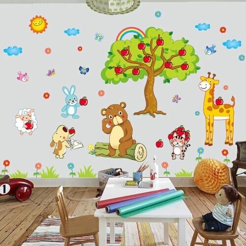 Creative Cartoon Animal Paradise Wall Stickers Kids Living Room Nursery Decorative Painting Self-adhesive Removable Decals