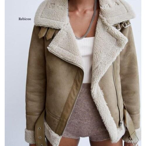 Faux Fur Leather Jacket Women Wool Coat Winter Thick Motorcycle Jackets Vintage Suede Lambswool Coats Loose Outwear Women Jacket