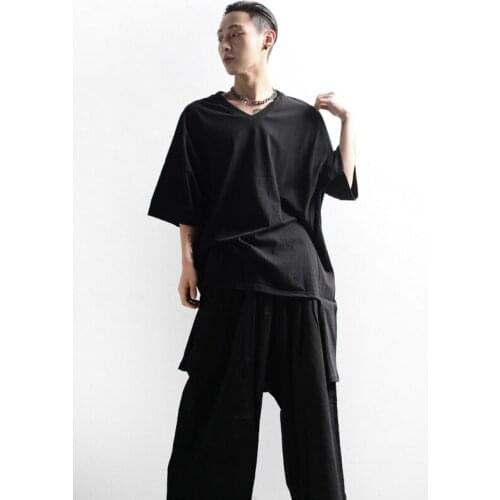 Mr.20 summer oversize front short back long loose layered short sleeve V-neck T-shirt