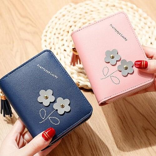 Mini Wallet Flower Wallets Girls Carteira Flower Tassel Zipper Women Wallet Leather Short Coin Purse Cards Holder Money Bags