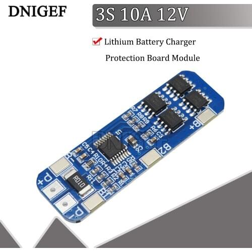 3S 10A 12V Lithium Battery Charger Protection Board Module for 3pcs 18650 Li-ion Battery Cell Charging BMS 10.8V 11.1V 12.6V