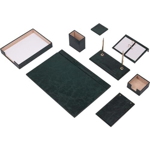 Leather Desk Set 10 Pieces With Single Document Tray Desk Organizer Office Accessories Desk Accessories Office Supplies Desk Pad