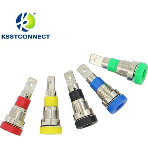 PS241 Low Profile High temperature Nylon Insulated Metal Clad 4mm Panel Mount sockets Banana Jack W 4.8 Faston Connection Tab