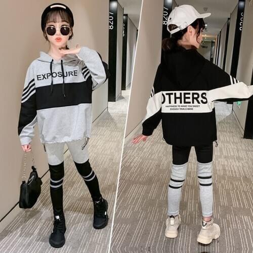 2021 New Cotton Spring Autumn Girls Clothing Sets Sports Kids Teenagers Hooded Suit Two Piece Sweatshirts + Pants High Quality