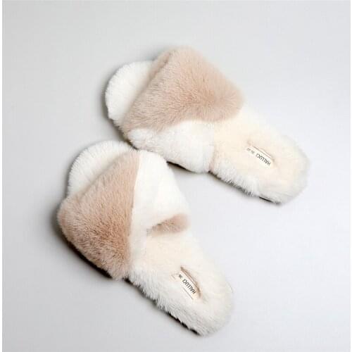 New Rabbit Fleece Indoor Rubber Sole Silent Anti Slip Waterproof Floor Slippers
